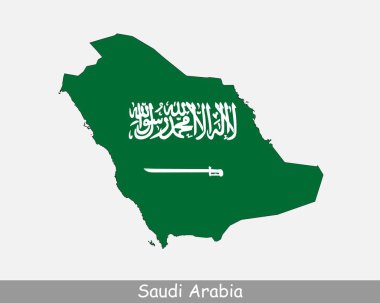 Suudi Arabistan Bayrak Haritası. Suudi Arabistan Krallığı haritası. Beyaz arka planda Suudi bayrağı var. Vektör İllüstrasyonu.