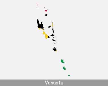 Vanuatu Bayrak Haritası. Vanuatu Cumhuriyeti haritası beyaz arka planda izole edilmiş Vanuatuan ulusal bayrağı. Vektör İllüstrasyonu.