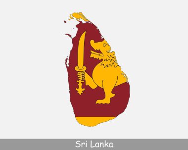 Sri Lanka Bayrak Haritası. Sri Lanka Demokratik Sosyalist Cumhuriyeti haritası. Beyaz arka planda Sri Lanka ulusal bayrağı var. Vektör İllüstrasyonu.