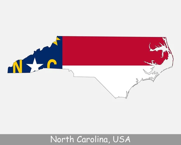 Kuzey Carolina Harita Bayrağı. NC haritası, beyaz arka planda eyalet bayrağı olan. Amerika, Amerika, Amerika, Amerika Birleşik Devletleri, ABD. Vektör illüstrasyonu.