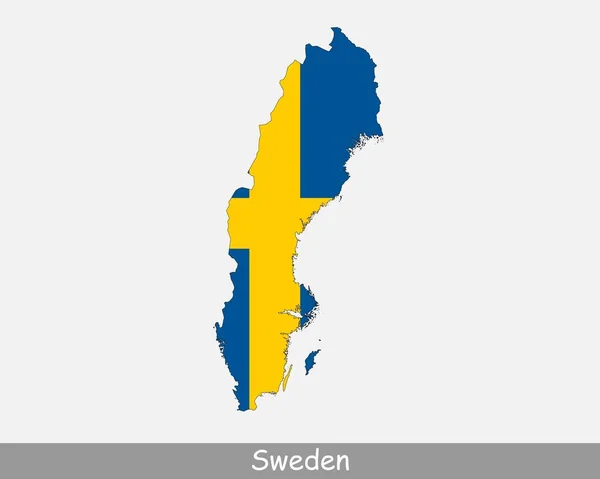 Sverige Flaggkarta Karta Över Sverige Med Den Svenska Nationalflaggan Isolerad — Stock vektor