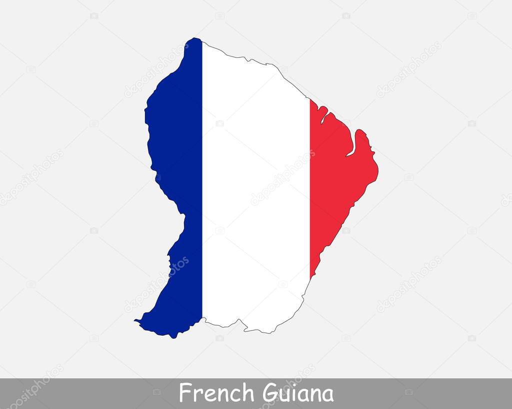 French Guiana Map Flag. Map of Guyane with French flag isolated on white background. Overseas department, region and single territorial collectivity of France. Vector illustration.