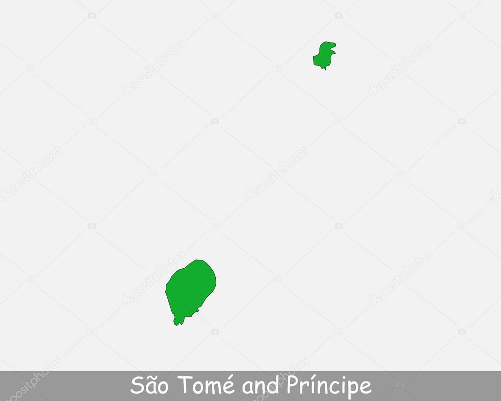 Sao Tome and Principe Flag Map. Map of the Democratic Republic of Sao Tome and Principe with the Santomean national flag isolated on a white background. Vector Illustration.