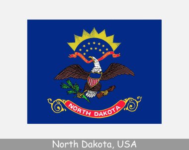 Kuzey Dakota ABD Bayrağı. ND bayrağı, ABD beyaz arka planda izole edilmiş. Amerika, Amerika, Amerika, Amerika Birleşik Devletleri, ABD. Vektör illüstrasyonu.