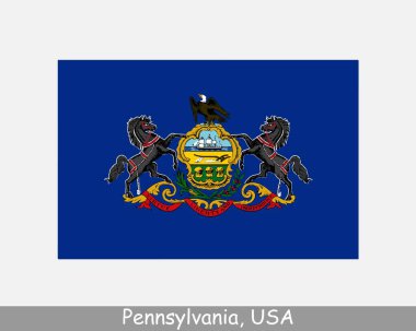 Pennsylvania Eyalet Bayrağı. A.B.D. 'nin beyaz arka planda izole edilmiş bir bayrağı var. Amerika, Amerika, Amerika, Amerika Birleşik Devletleri, ABD. Vektör illüstrasyonu.