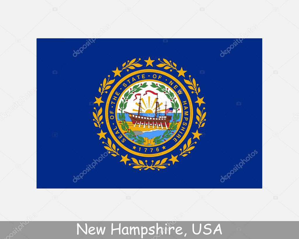 New Hampshire USA State Flag. Flag of NH, USA isolated on white background. United States, America, American, United States of America, US State. Vector illustration.