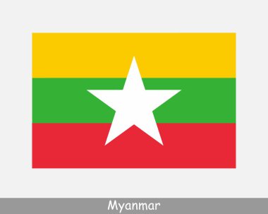 Myanmar Ulusal Bayrağı. Burma Bayrağı. Myanmar Cumhuriyeti Banner 'ı detaylandırdı. EPS Vektör İllüstrasyon Kesme Dosyası