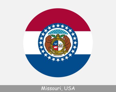 Missouri Round Circle Flag. MO USA State Circular Button Banner Icon. Missouri United States of America State Flag. Show Me State, Cave State, Mother of the West EPS Vector
