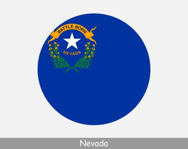 Nevada Round Circle Flag. NV USA State Circular Button Banner Icon. Nevada United States of America State Flag. The Silver State, Sagebrush State, Battle Born State, EPS Vector