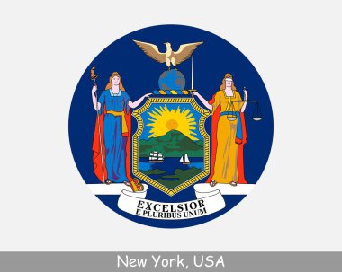 New York Round Circle Flag. NY USA State Circular Button Banner Icon. New York United States of America State Flag. The Empire State EPS Vector