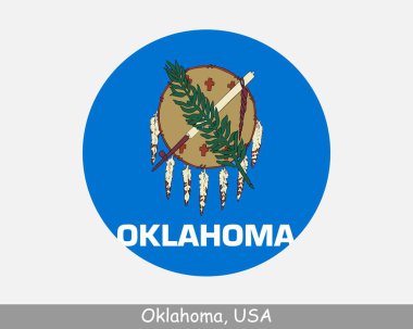 Oklahoma Round Circle Flag. OK USA State Circular Button Banner Icon. Oklahoma United States of America State Flag. Land of the Red Man, The Sooner State, EPS Vector