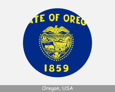 Oregon Round Circle Flag. OR USA State Circular Button Banner Icon. Oregon United States of America State Flag. The Beaver State EPS Vector