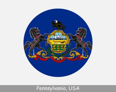 Pennsylvania Round Circle Flag. PA USA State Circular Button Banner Icon. Pennsylvania United States of America State Flag. Keystone State, Quaker State, EPS Vector