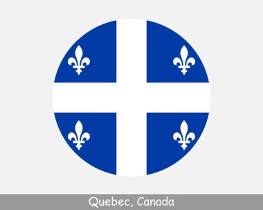 Quebec Canada Round Circle Flag. QC Canadian Province Circular Button Banner Icon. EPS Vector