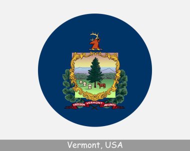 Vermont Round Circle Flag. VT USA State Circular Button Banner Icon. Vermont United States of America State Flag. The Green Mountain State EPS Vector