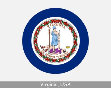 Virginia Round Circle Flag. VA USA State Circular Button Banner Icon. Virginia United States of America State Flag. Old Dominion, Mother of Presidents, EPS Vector