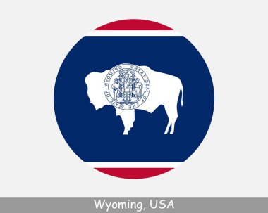 Wyoming Round Circle Flag. WY USA State Circular Button Banner Icon. Wyoming United States of America State Flag. Equality State EPS Vector