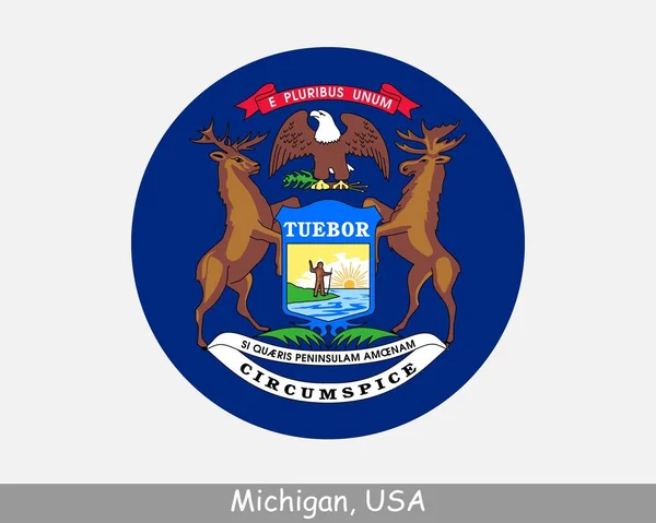 Michigan Circle Flag Usa State Circular Button Banner Icon Michigan — ストックベクタ