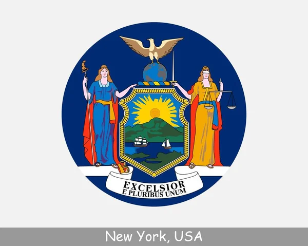 New York Circle Flag Usa State Circular Button Banner Icon — Vettoriale Stock