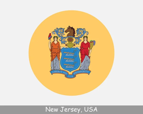 New Jersey Circle Flag Usa State Circular Button Banner Icon — Stock Vector