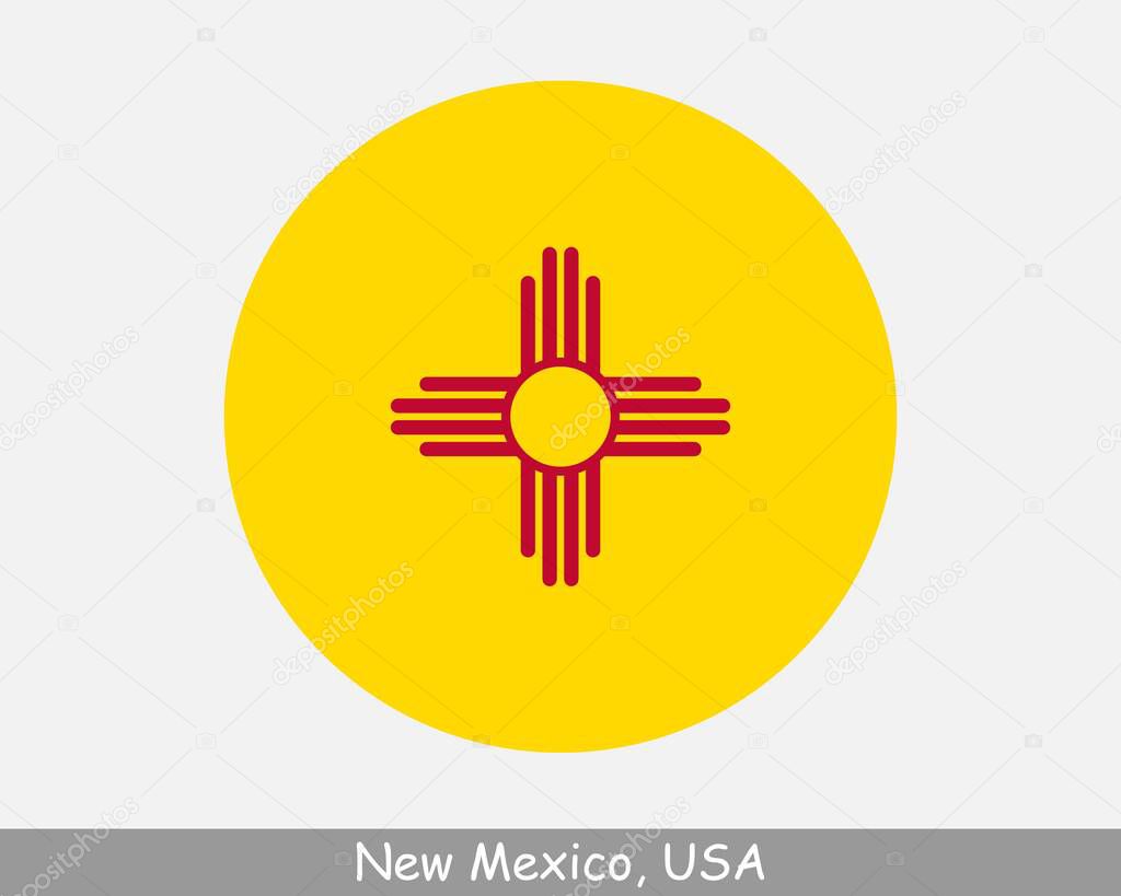 New Mexico Round Circle Flag. NM USA State Circular Button Banner Icon. New Mexico United States of America State Flag. Land of Enchantment EPS Vector