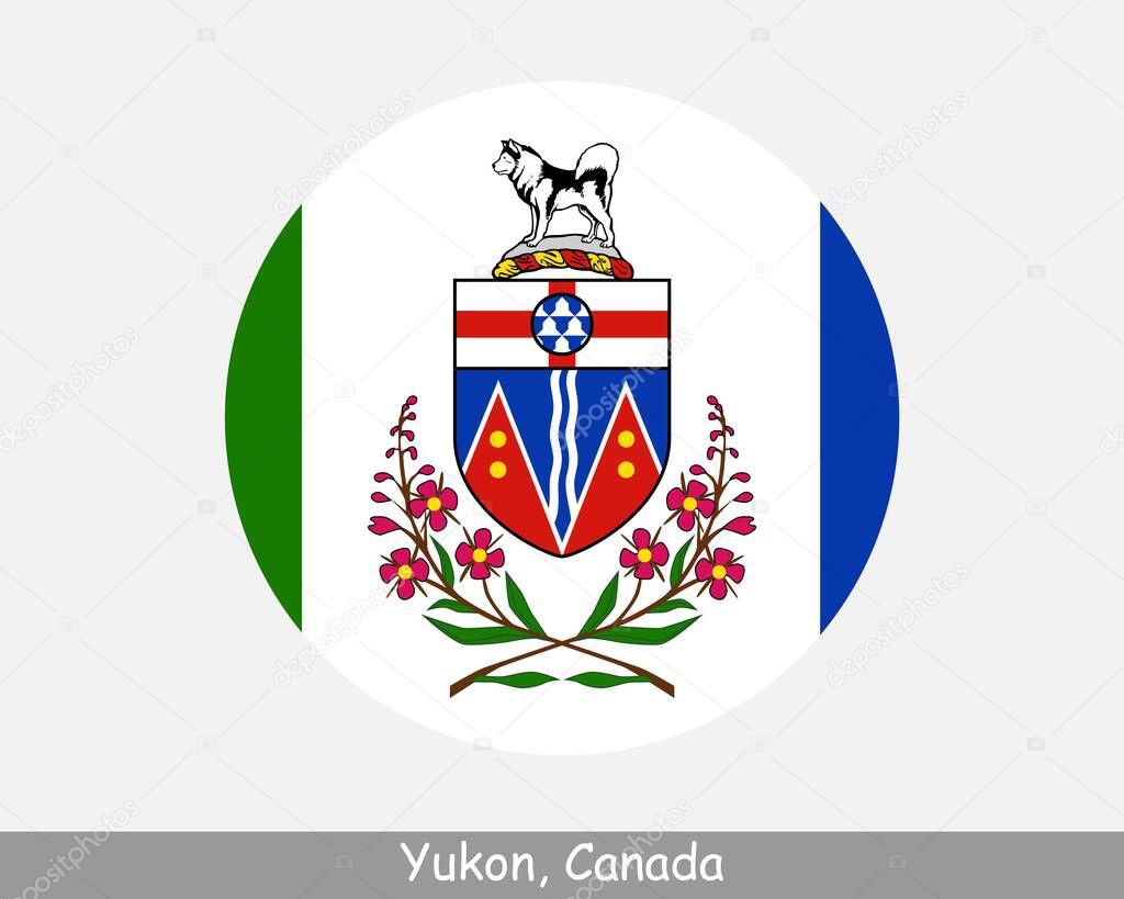Yukon Canada Round Circle Flag. YT Canadian Territory Circular Button Banner Icon. EPS Vector