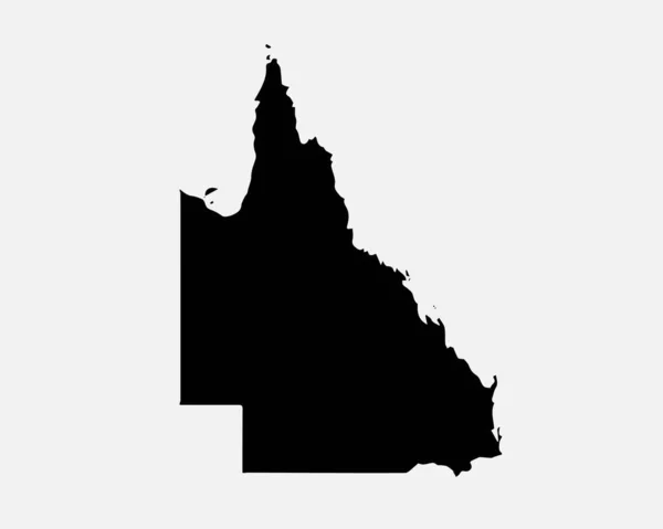 Queensland Australia Map Black Silhouette Qld Australian State Shape Geography — Vettoriale Stock