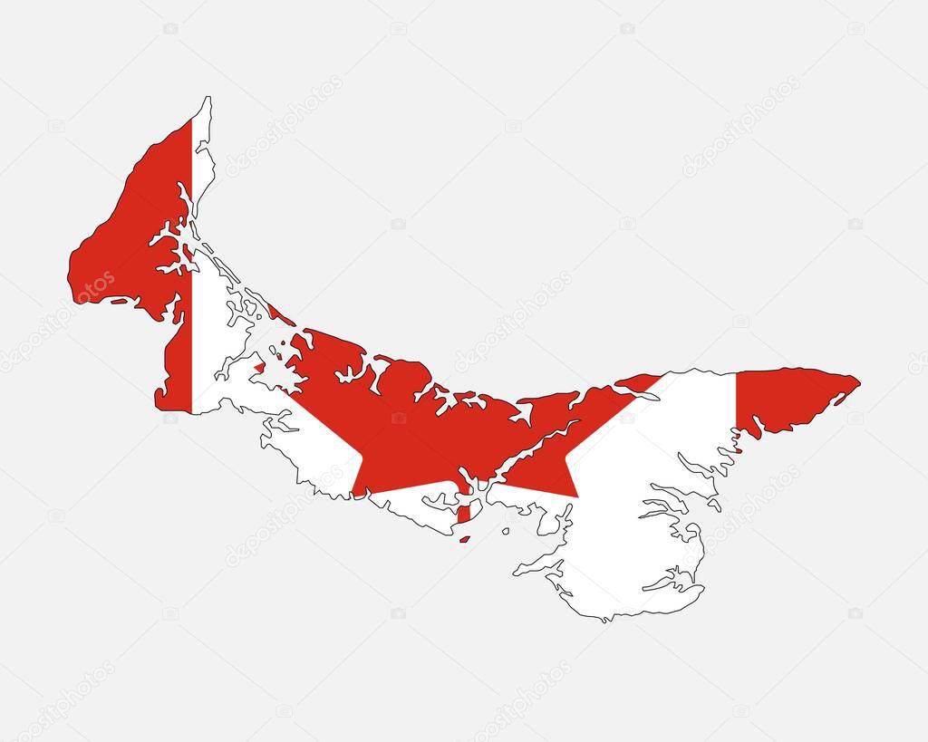 Prince Edward Island Map on Canadian Flag. PE, CA Province Map on Canada Flag. EPS Vector Graphic Clipart Icon