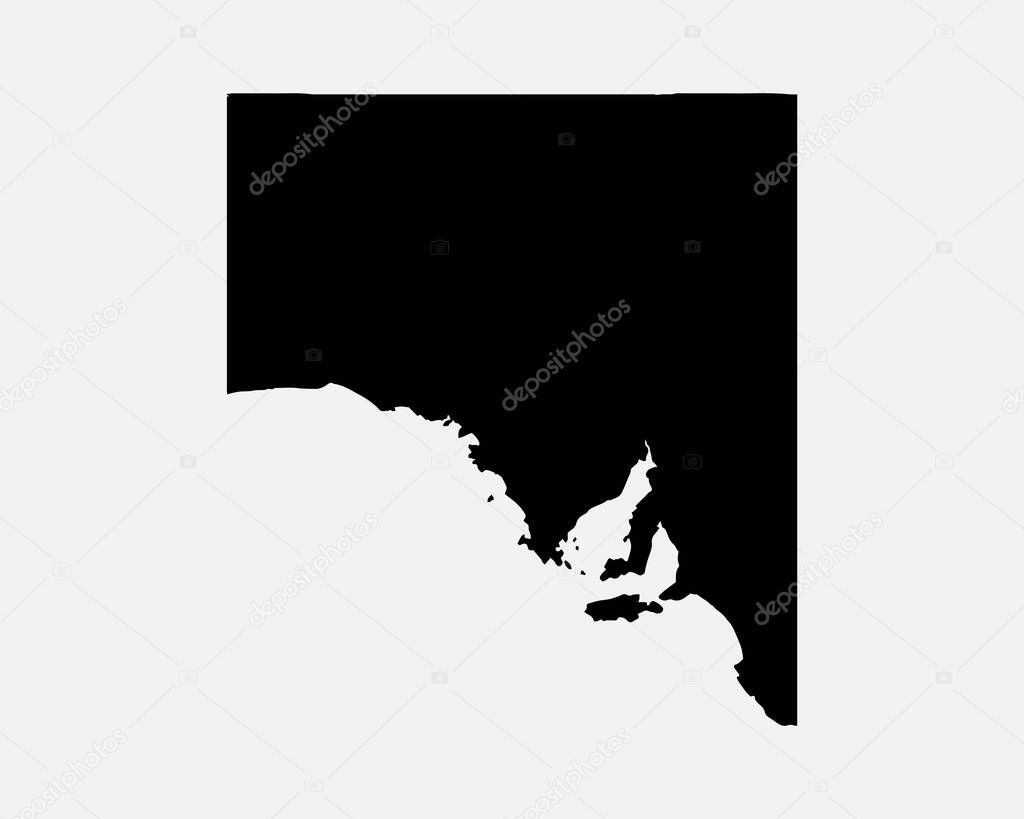 South Australia Map Black Silhouette. SA, Australian State Shape Geography Atlas Border Boundary. Black Map Isolated on a White Background. EPS Vector Graphic Clipart Icon