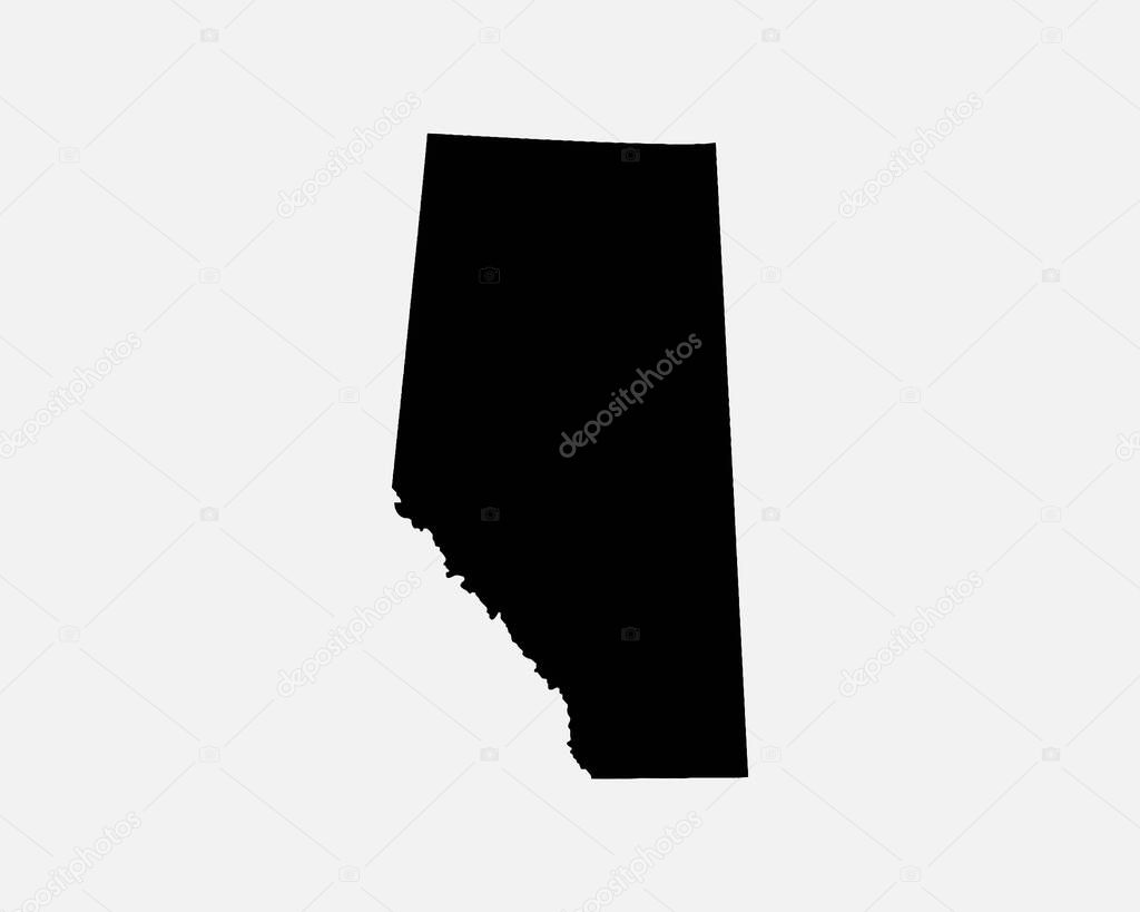 Alberta Canada Map Black Silhouette. AB, Canadian Province Shape Geography Atlas Border Boundary. Black Map Isolated on a White Background. EPS Vector Graphic Clipart Icon