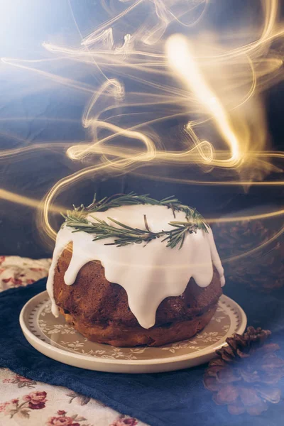 Clima Festivo Natal Preparação Para Feriado Delicioso Bolo Natal Envidraçado — Fotografia de Stock