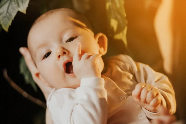 Retrato Autêntico Uma Filha Recém Nascida Nos Braços Mãe Mulher — Fotografia de Stock