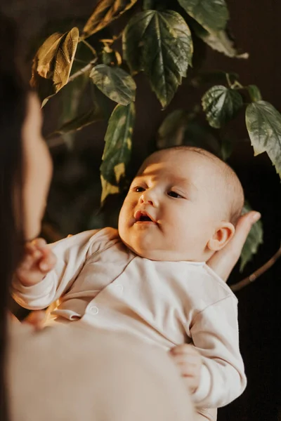 Retrato Bebê Feliz Nos Braços Mãe — Fotografia de Stock