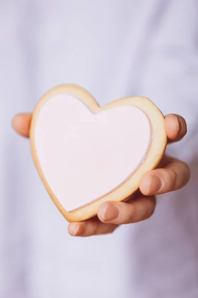 Милые Печенье Форме Сердца Цветной Глазурью Подготовлены День Святого Валентина — стоковое фото