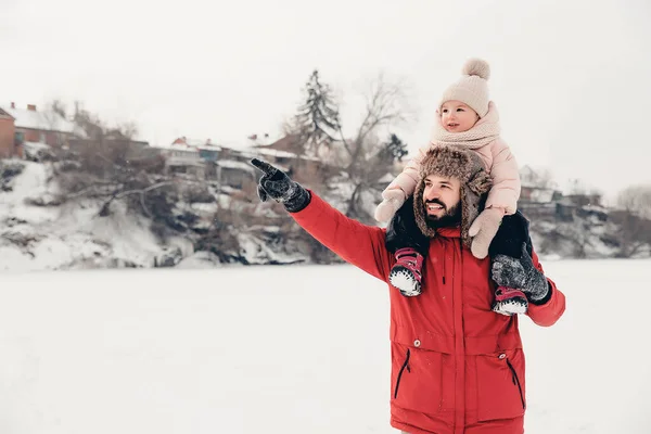 Handsome Bearded Young Dad His Little Cute Daughter Having Fun — Stock Photo, Image