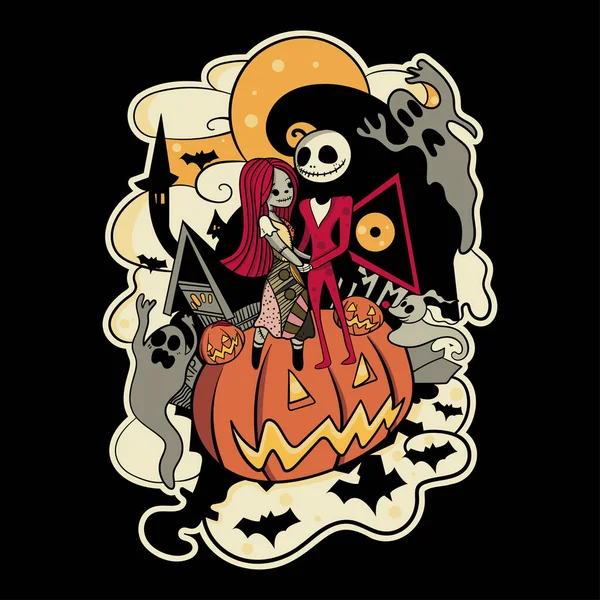 Иллюстрация Компании Halloween Character Sticker Shirt Illustration — стоковый вектор