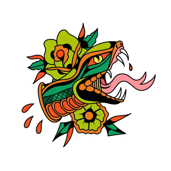 Иллюстрация Цветных Змей Таттуо Характера Стиккера Иллюстрации Тертов — стоковый вектор