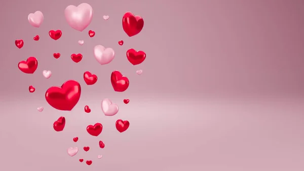 Colorido Rojo Romántico San Valentín Corazones Antecedentes Realista —  Fotos de Stock