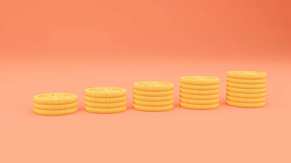 Render Pila Monedas Dólar Sobre Fondo Naranja —  Fotos de Stock