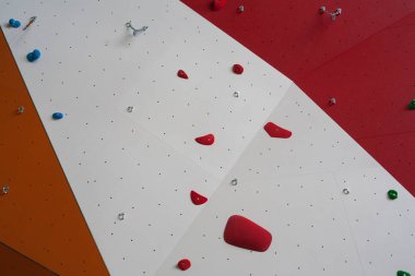 City climbing wall, athletes equip climbing walls with tracks.Dzerzhinsk, Nizhny Novgorod region, Russia, 03. 21. 2021,