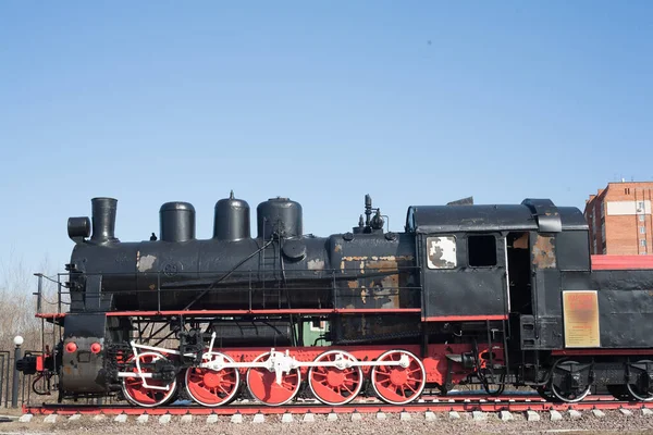 Velha Locomotiva Vapor Transporte Vapor Locomotiva Vapor Retro Técnica Qual — Fotografia de Stock