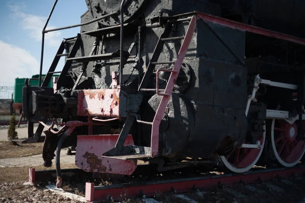 Velha Locomotiva Vapor Transporte Vapor Locomotiva Vapor Retro Técnica Qual — Fotografia de Stock