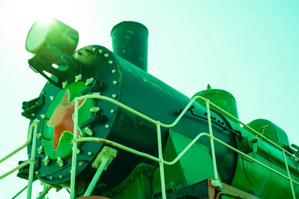 Trasporto Retrò Della Locomotiva Vapore Bagliore Del Sole Proveniente Dal — Foto Stock