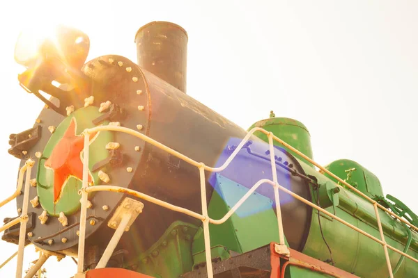 Trasporto Retrò Della Locomotiva Vapore Bagliore Del Sole Proveniente Dal — Foto Stock