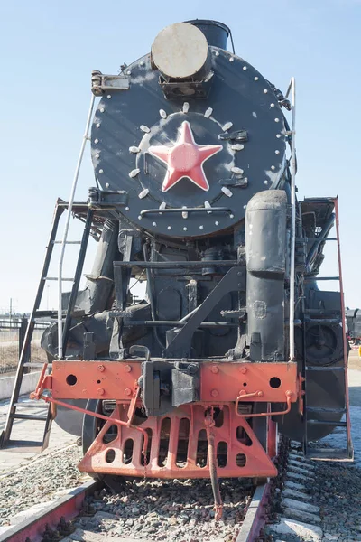 Rodas Ferro Locomotivas Vapor Poderosas Rodas Ferro Vermelho Locomotivas Vapor — Fotografia de Stock