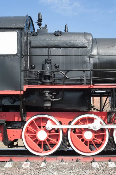 Rodas Ferro Locomotivas Vapor Poderosas Rodas Ferro Vermelho Locomotivas Vapor — Fotografia de Stock
