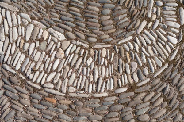 Çakıl Taşı Kaldırımı Yerdeki Kaldırım Taşlarının Deseni Nehir Taşlarının Dizilişi — Stok fotoğraf