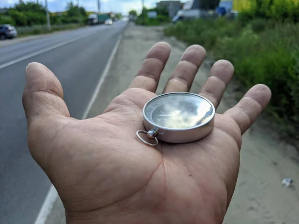 Kompass Indikerar Väg Rutt Riktning Rutt Val Välj Väg — Stockfoto