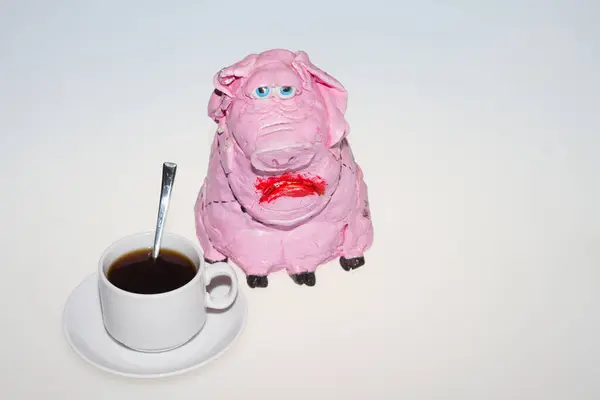 Porco Rosa Café Porco Rosa Feito Papel Sobre Fundo Claro — Fotografia de Stock