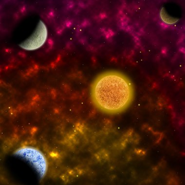 Nebula ve gezegenlerin önünde yıldız